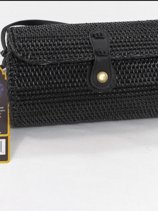ShelterCast Handbags - Black Woven Clutch Wristlet with Button-Tab Closure